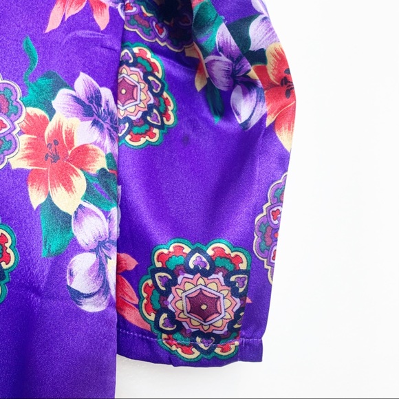 Vintage Purple Floral Button Long Line Jacket Blouse Women’s Size Small - Picture 9 of 9